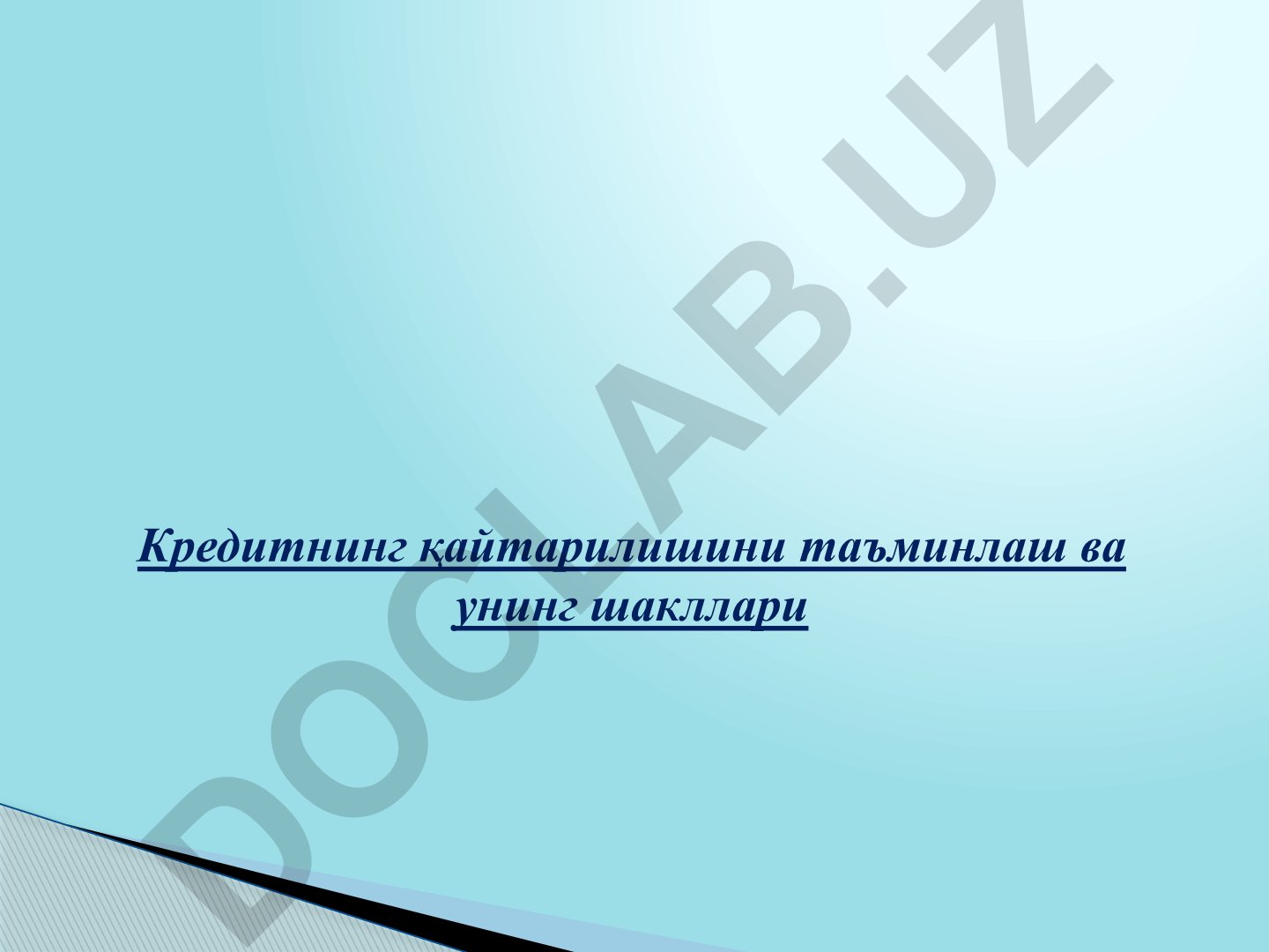 Kredit qaytarilishini ta'minlash va uning shakllari