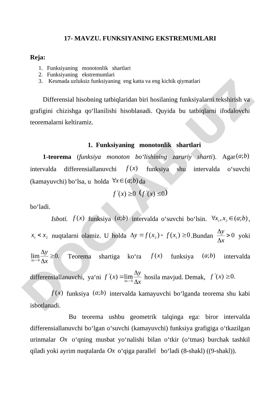 Funksiyaning ekstremumlari