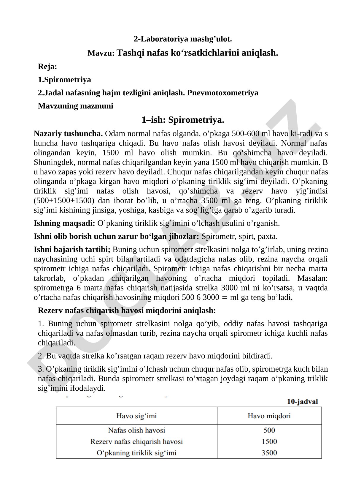 Tashqi nafas ko'rsatkichlarini aniqlash