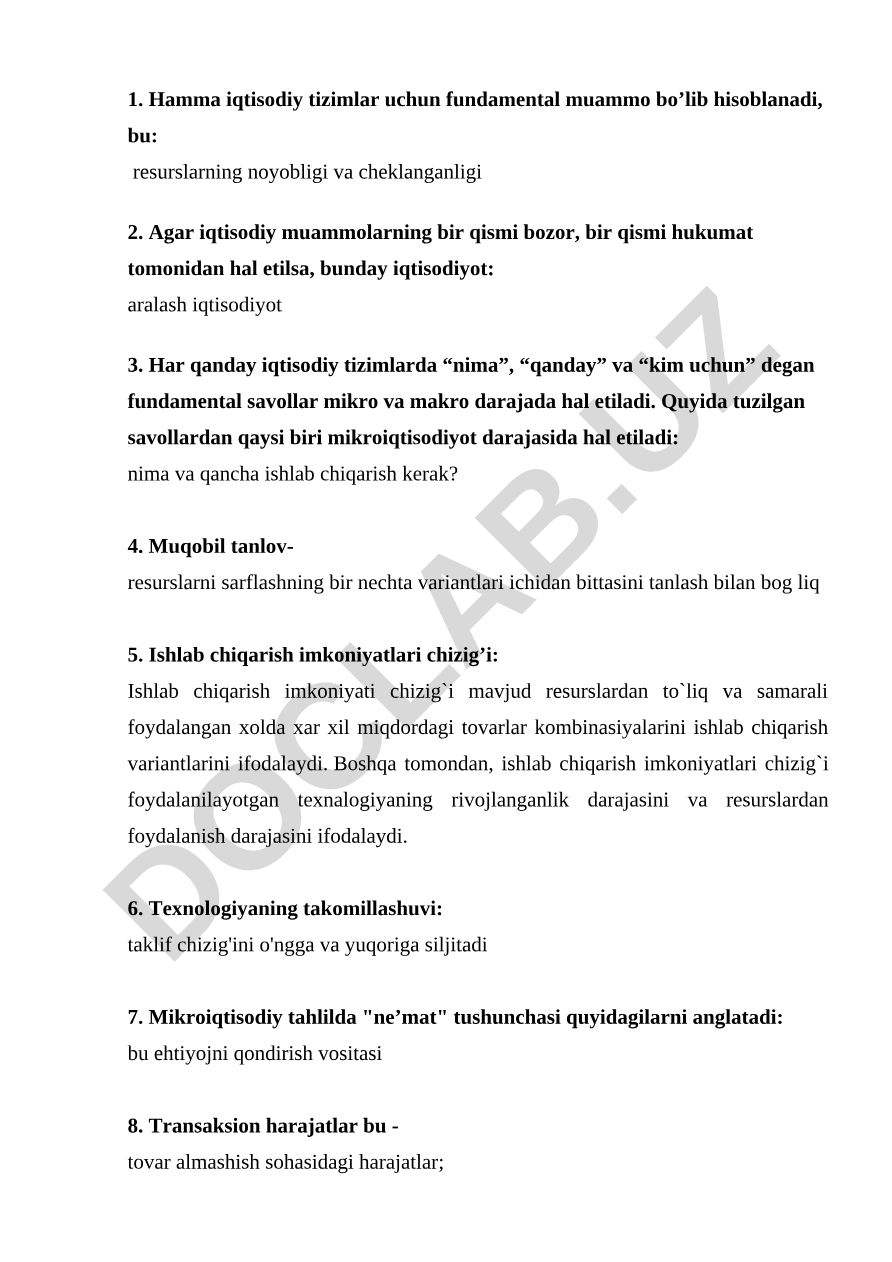 Iqtisodiy tizimlar va mikroiqtisodiyot asoslari