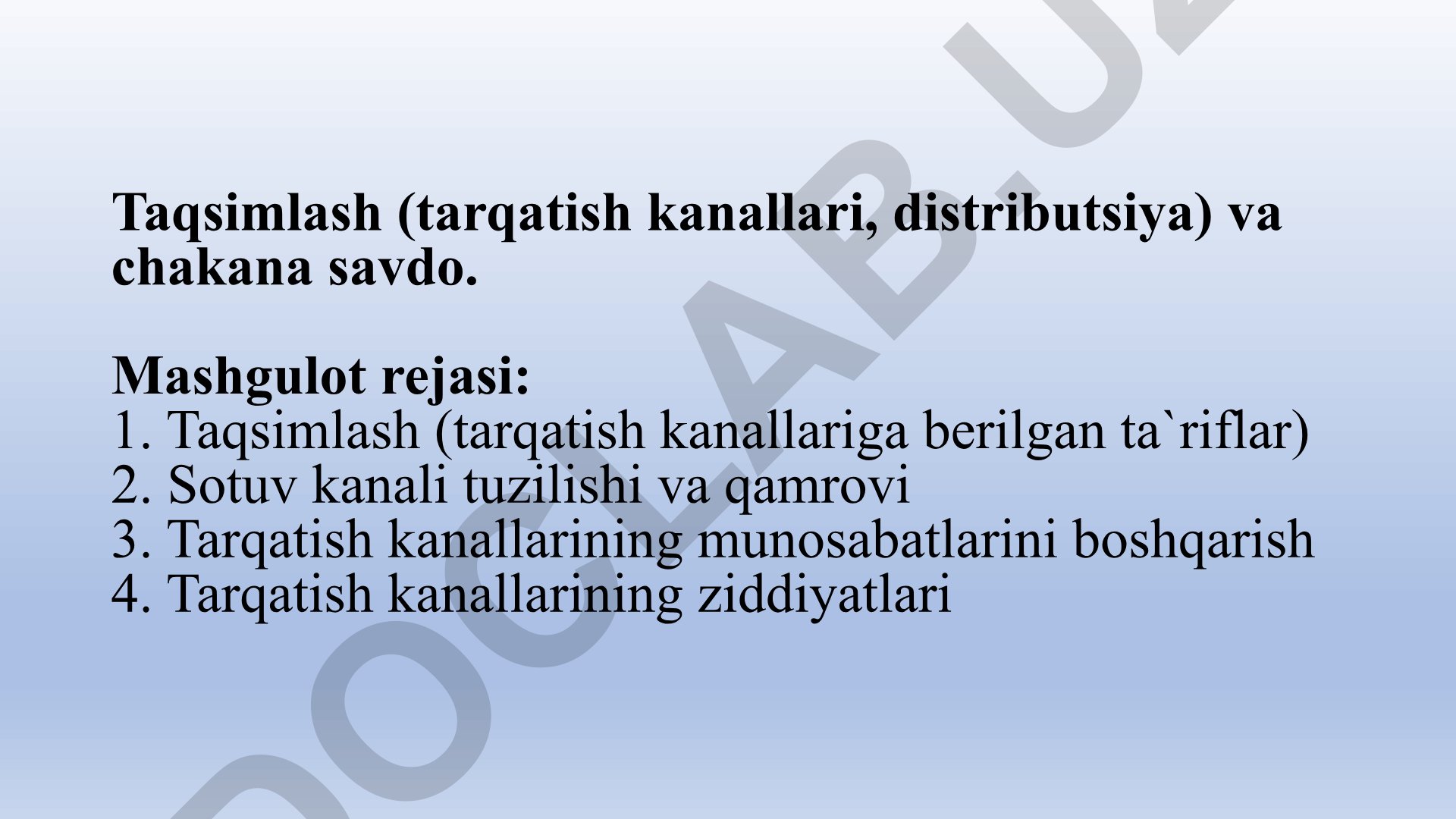 Taqsimlash kanallari va chakana savdo