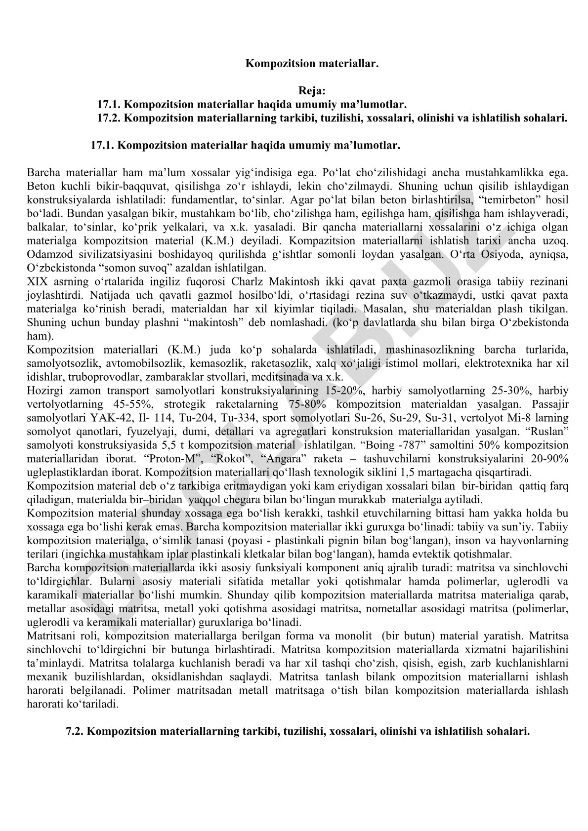 Kompozitsion materiallar haqida umumiy ma'lumotlar