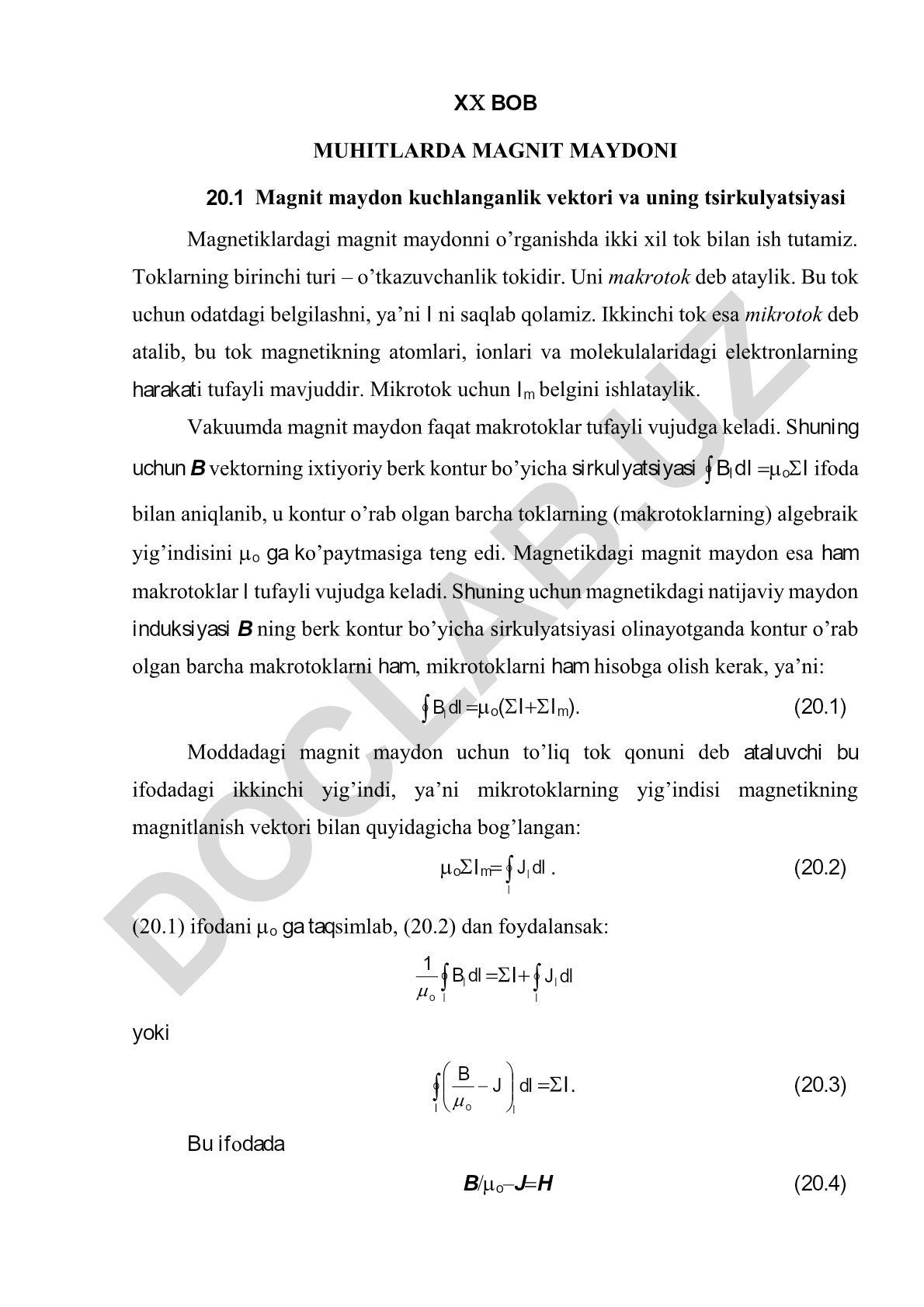 Magnit maydon kuchlanganlik vektori va uning tsirkulyatsiyasi