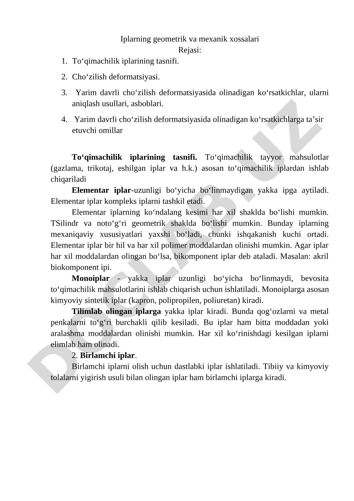 Iplarning geometrik va mexanik xossalari