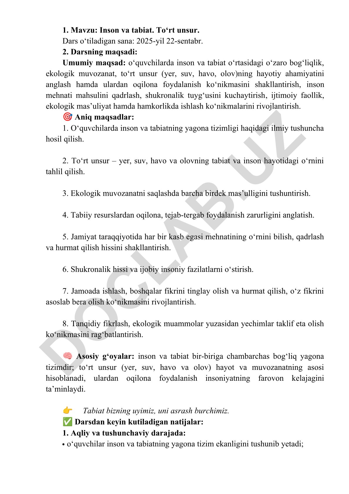 Inson va tabiat. To‘rt unsur
