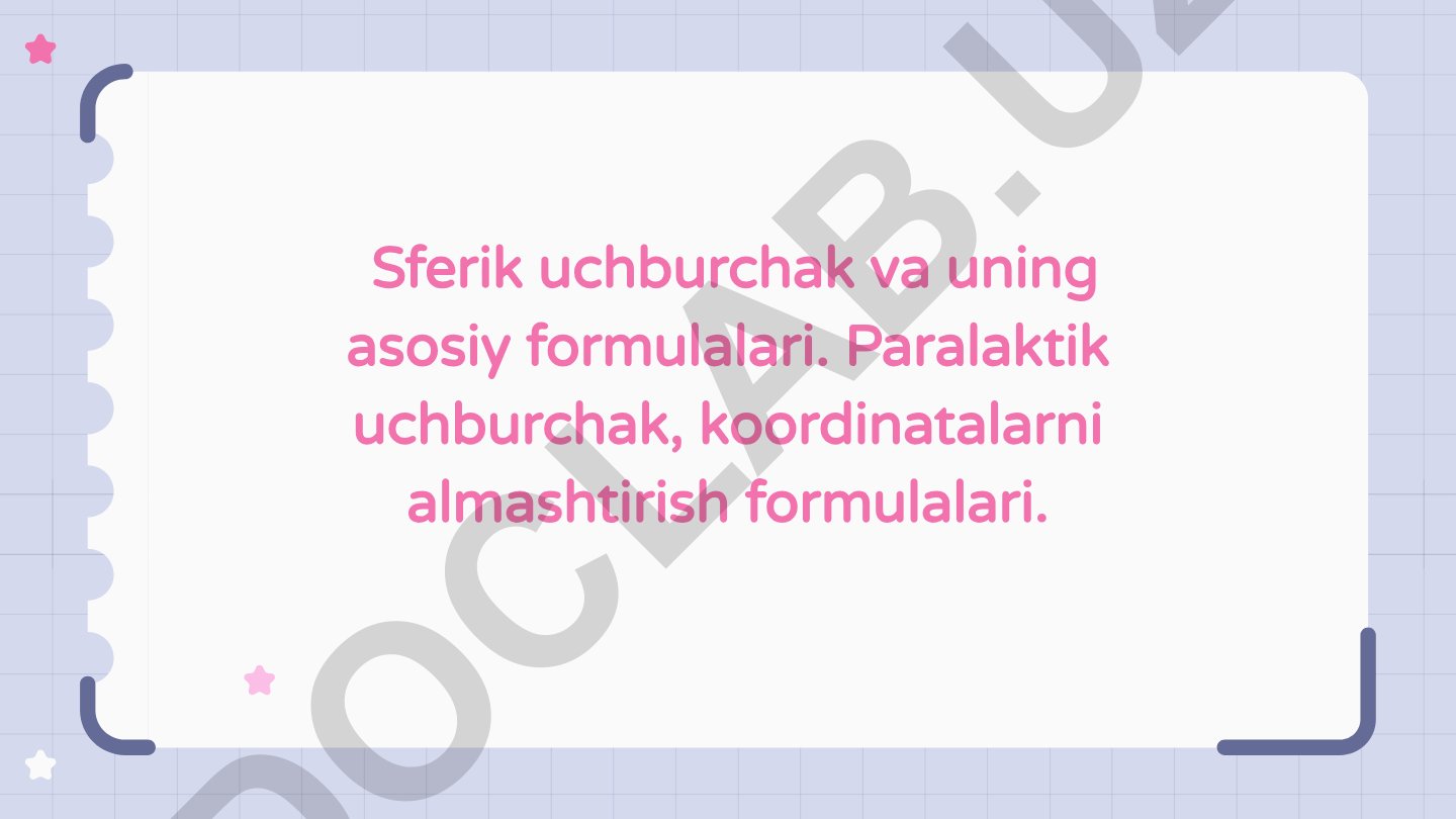 Sferik uchburchak va astronomik koordinatalarni almashtirish formulalari