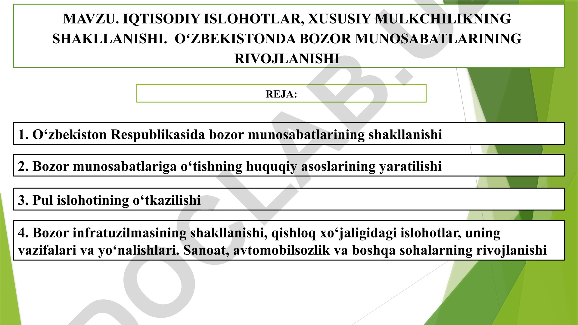 O'zbekistonda bozor munosabatlari rivojlanishi va iqtisodiy islohotlar