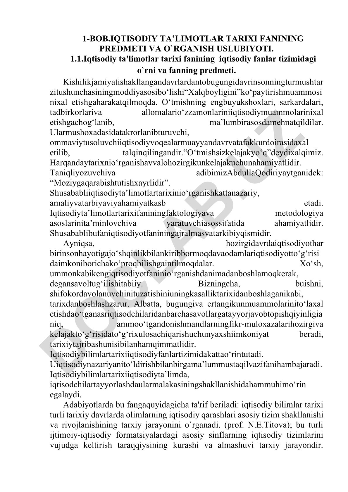 Iqtisodiy ta'limotlar tarixi fanining predmeti va o'rganish uslubiyoti