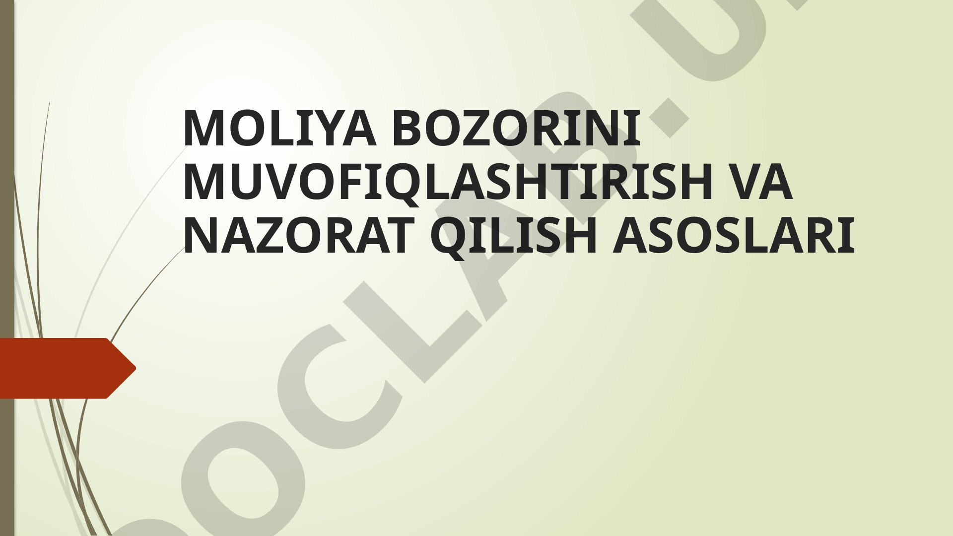 Moliya bozorini muvofiqlashtirish va nazorat qilish asoslari