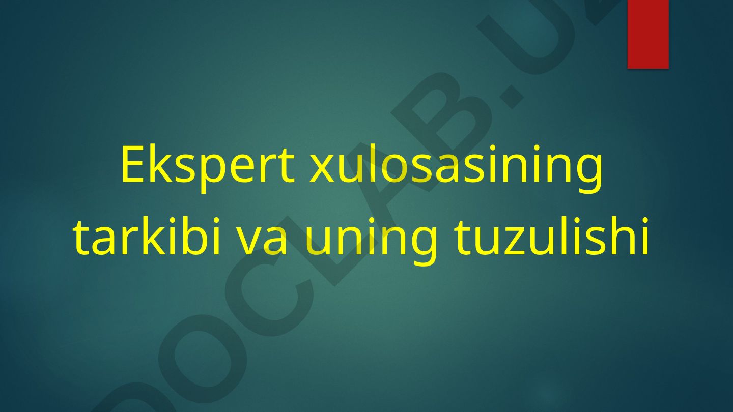 Ekspert xulosasining tarkibi va uning tuzulishi