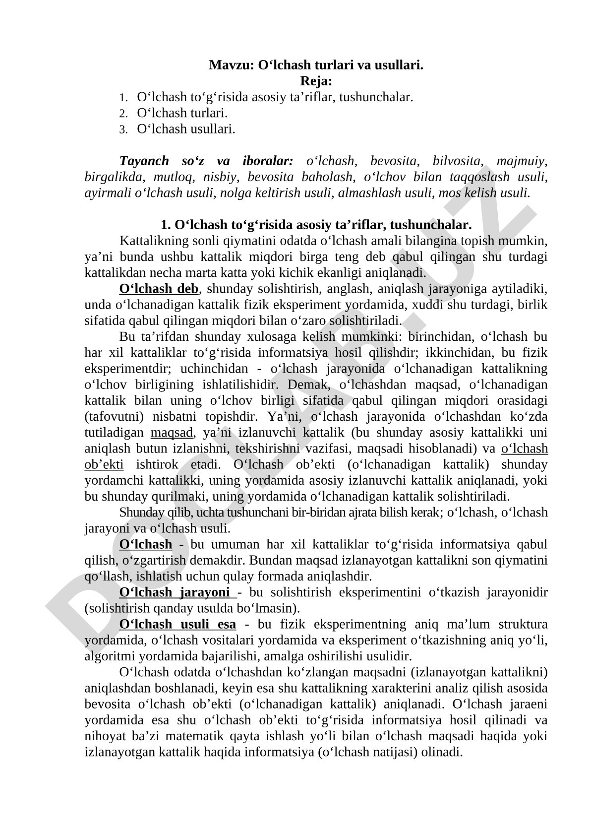 O‘lchash turlari va usullari