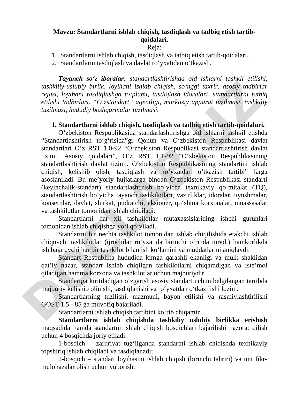 Standartlarni ishlab chiqish, tasdiqlash va tadbiq etish tartib-qoidalari