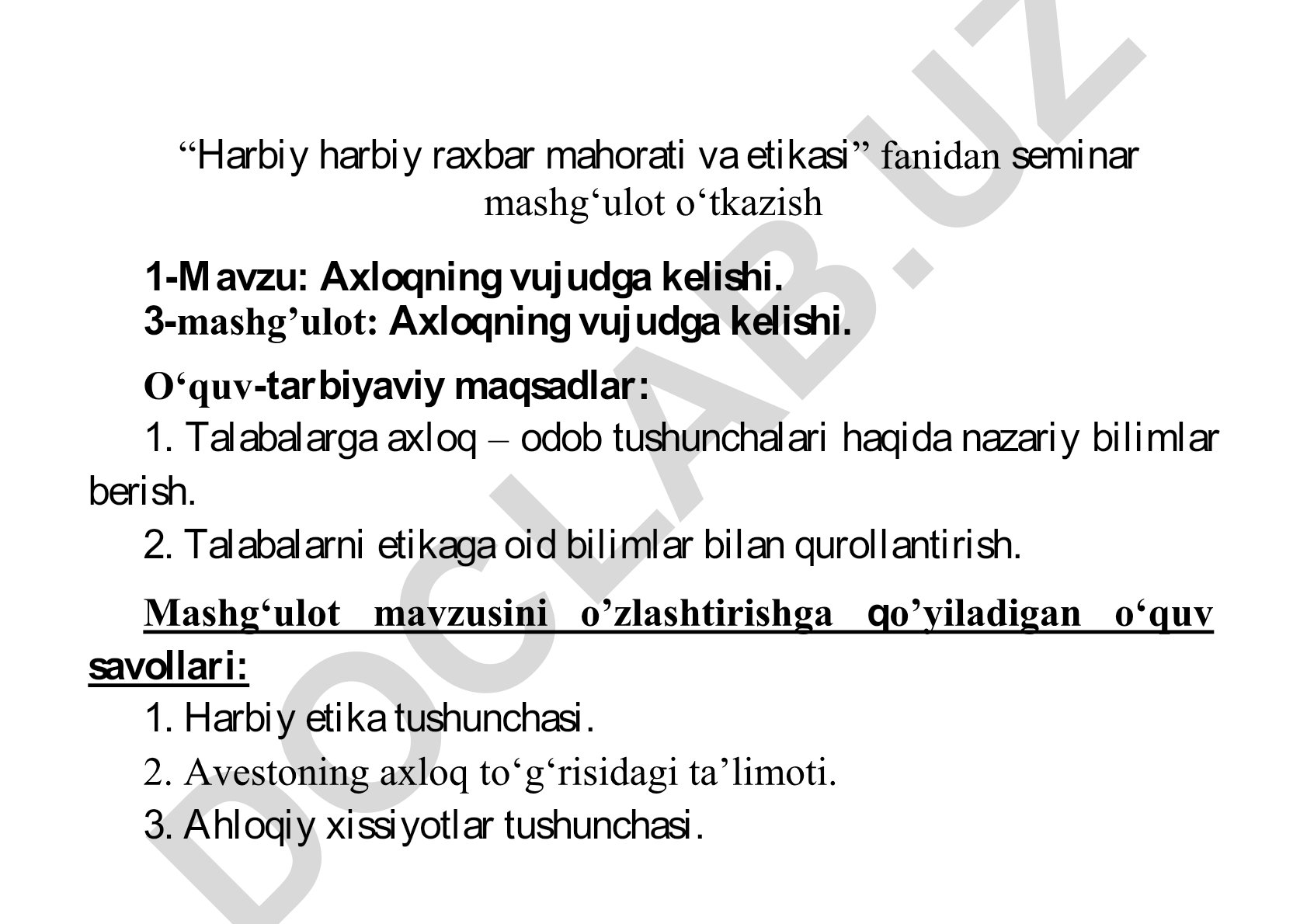 Axloqning vujudga kelishi va harbiy etika tushunchalari