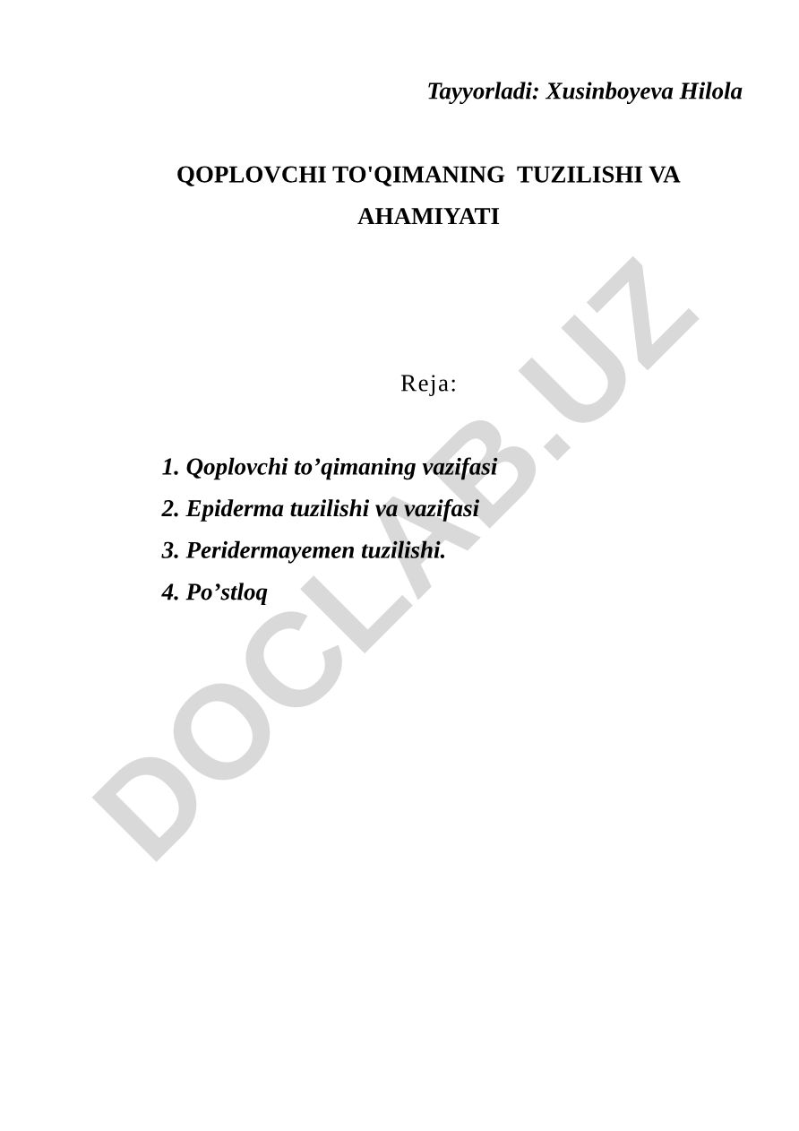 Qoplovchi to'qimaning tuzilishi va ahamiyati