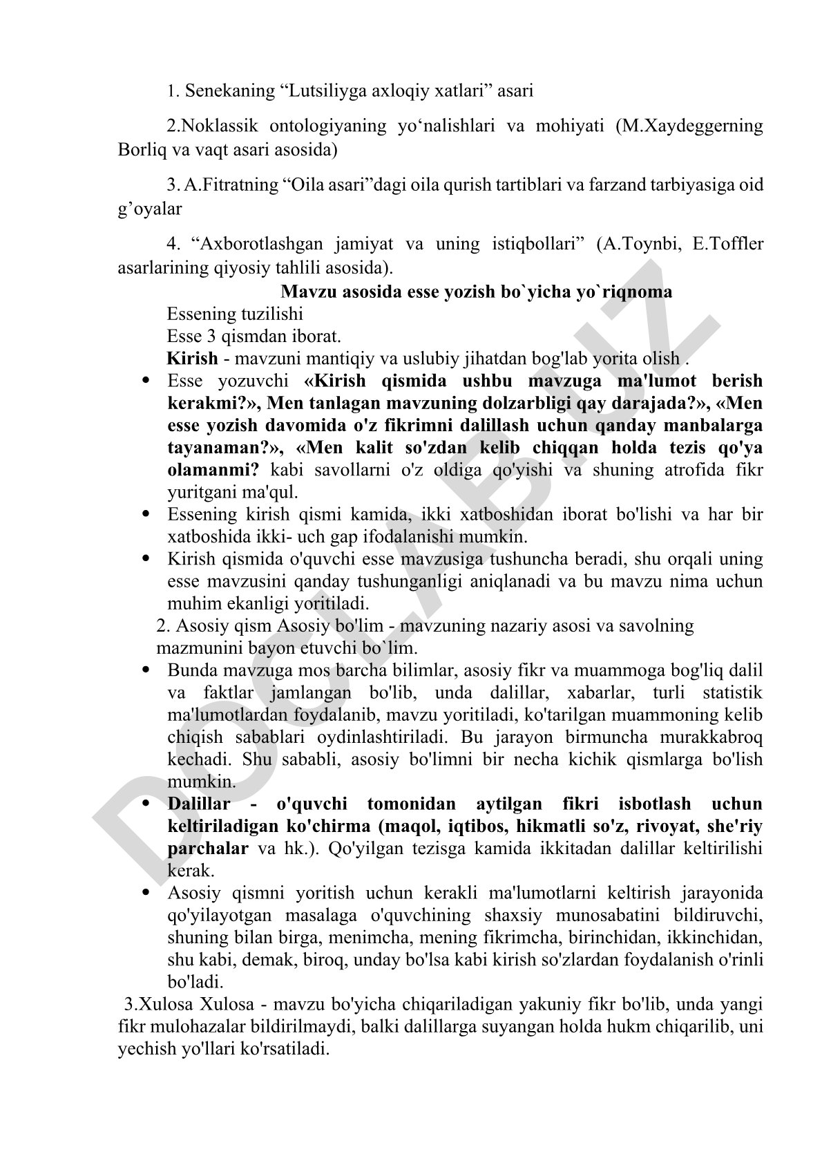 Falsafa va ijtimoiy fanlar mavzularida esse yozish bo'yicha yo'riqnoma