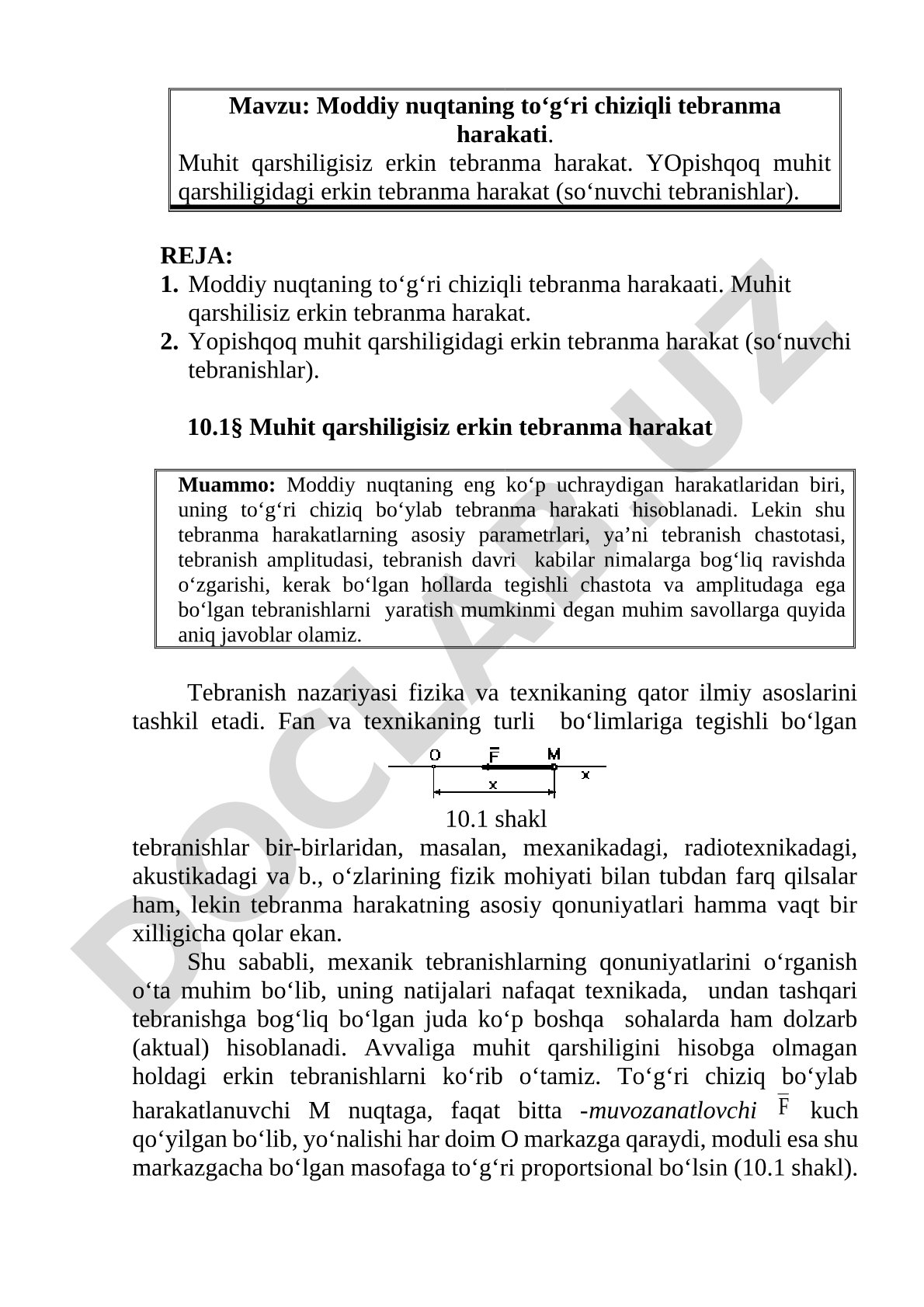 Moddiy nuqtaning to‘g‘ri chiziqli tebranma harakati