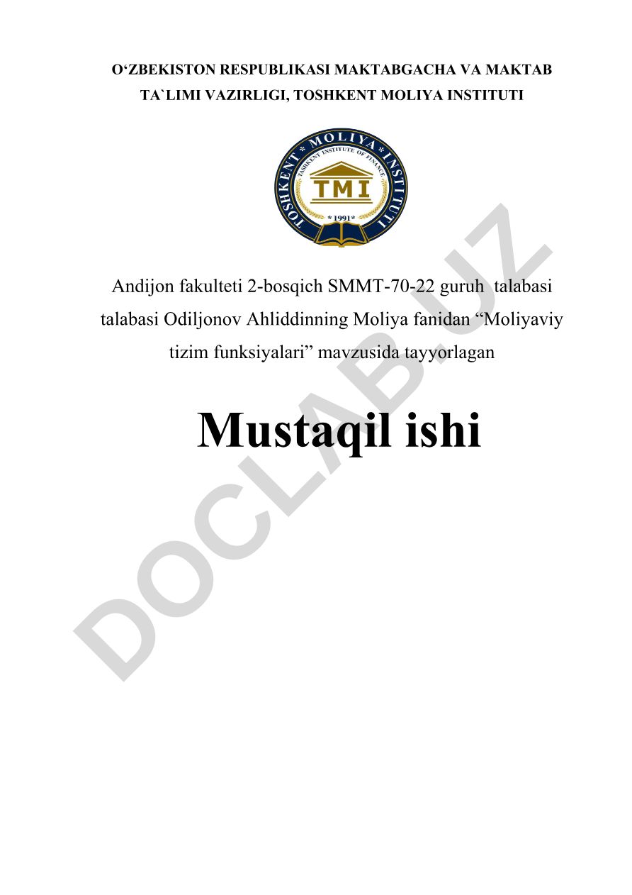 Moliyaviy tizim funksiyalari