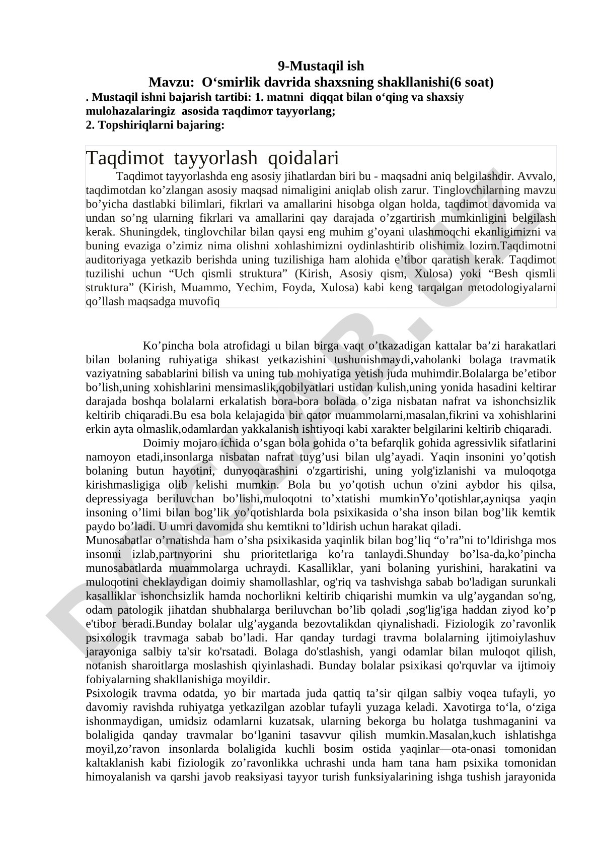 O‘smirlik davrida shaxsning shakllanishi