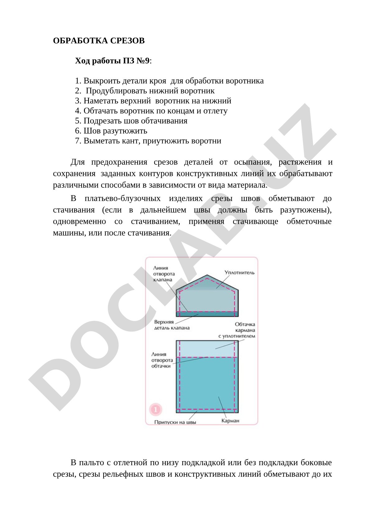 Обработка срезов деталей швейных изделий