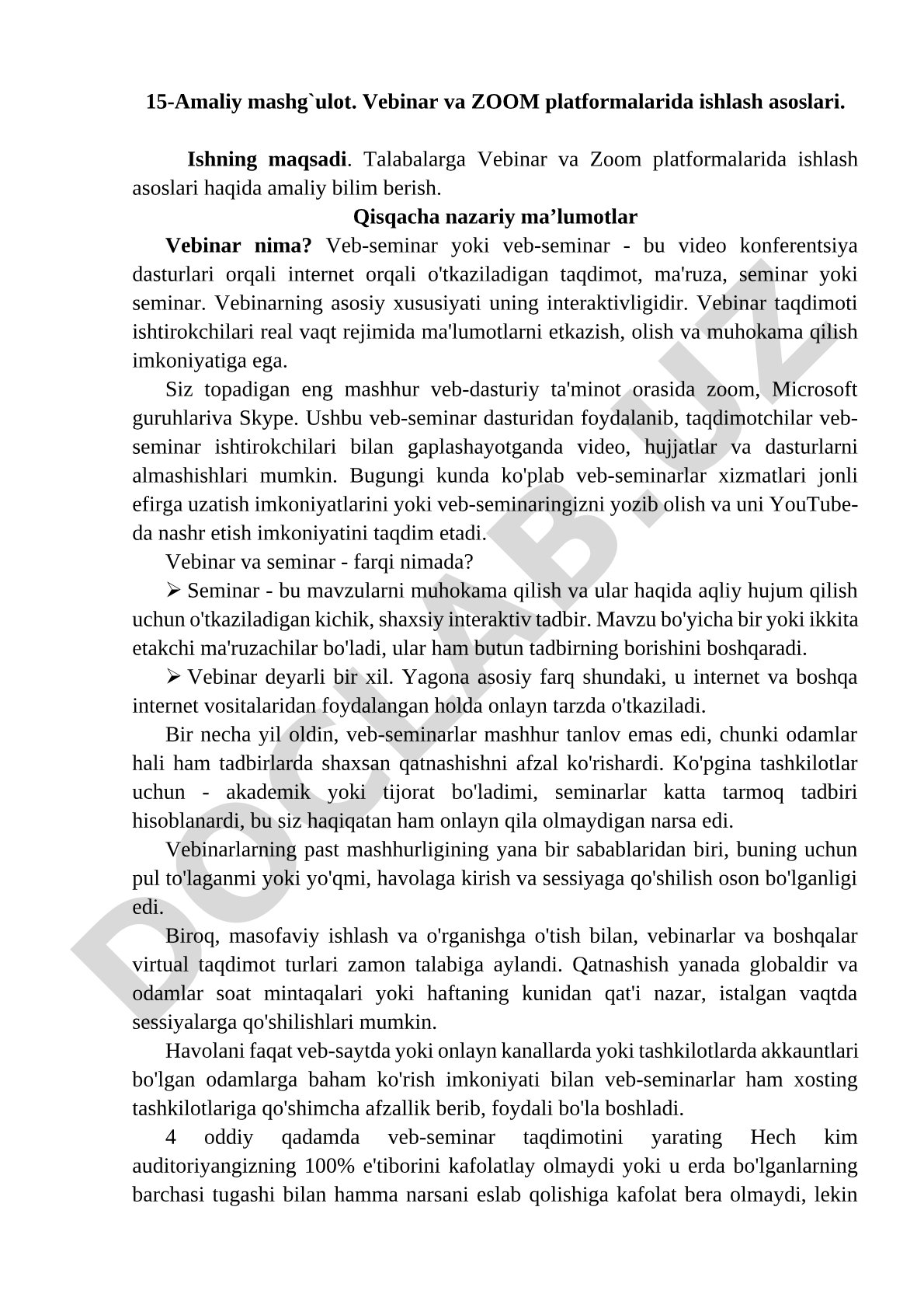Vebinar va ZOOM platformalarida ishlash asoslari