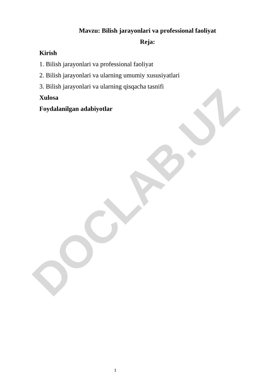 Bilish jarayonlari va professional faoliyat