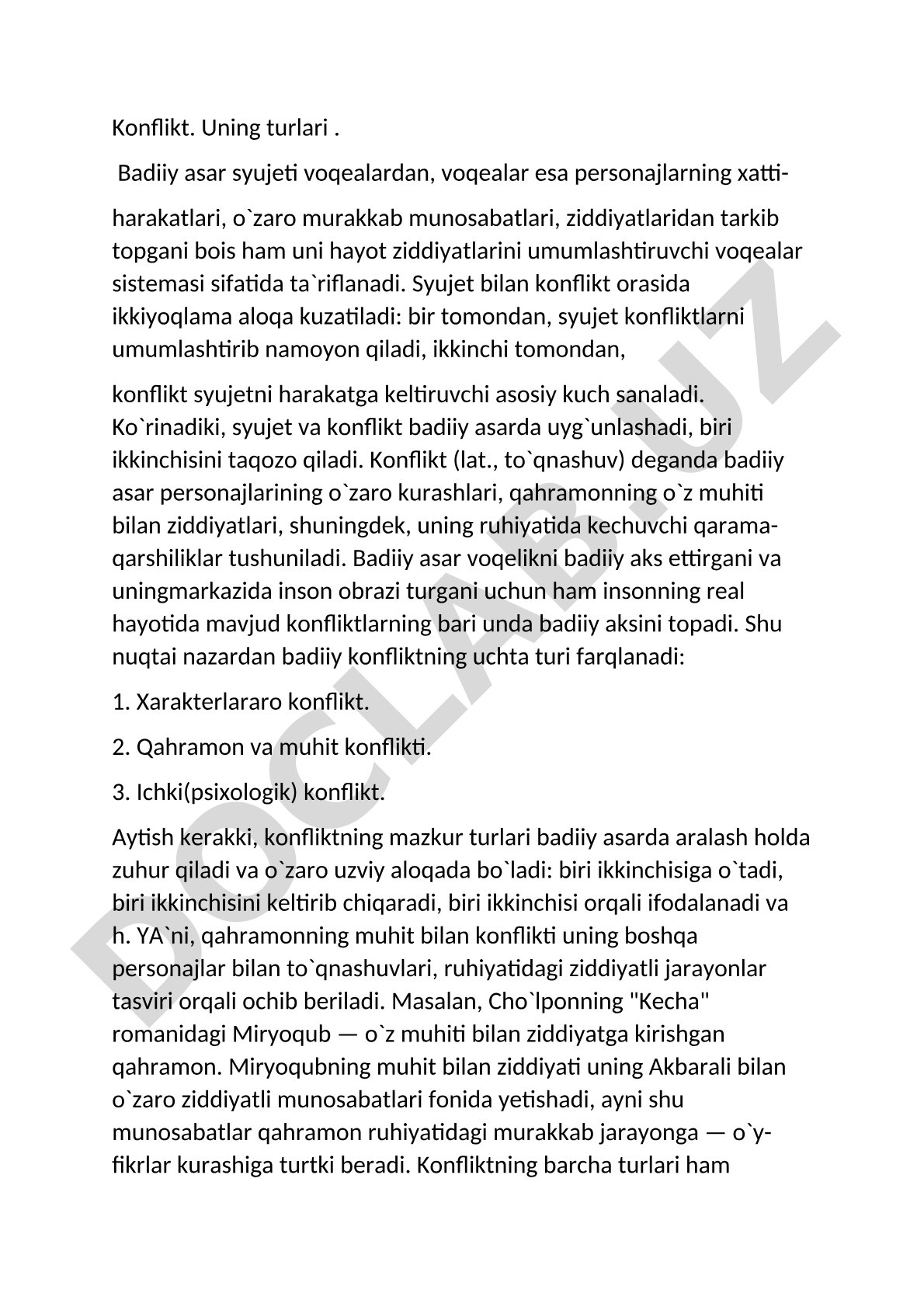 Konflikt. Uning turlari