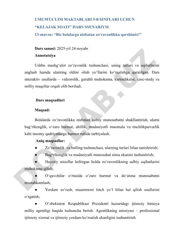 Biz bolalarga nisbatan zoʻravonlikka qarshimiz