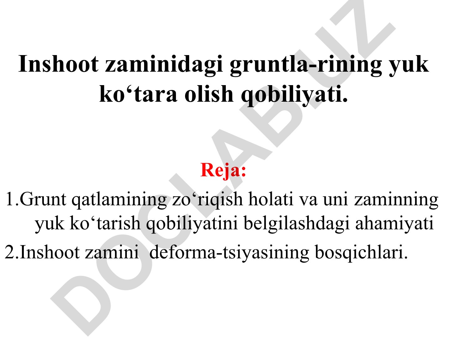 Inshoot zaminidagi gruntlarning yuk ko'tara olish qobiliyati