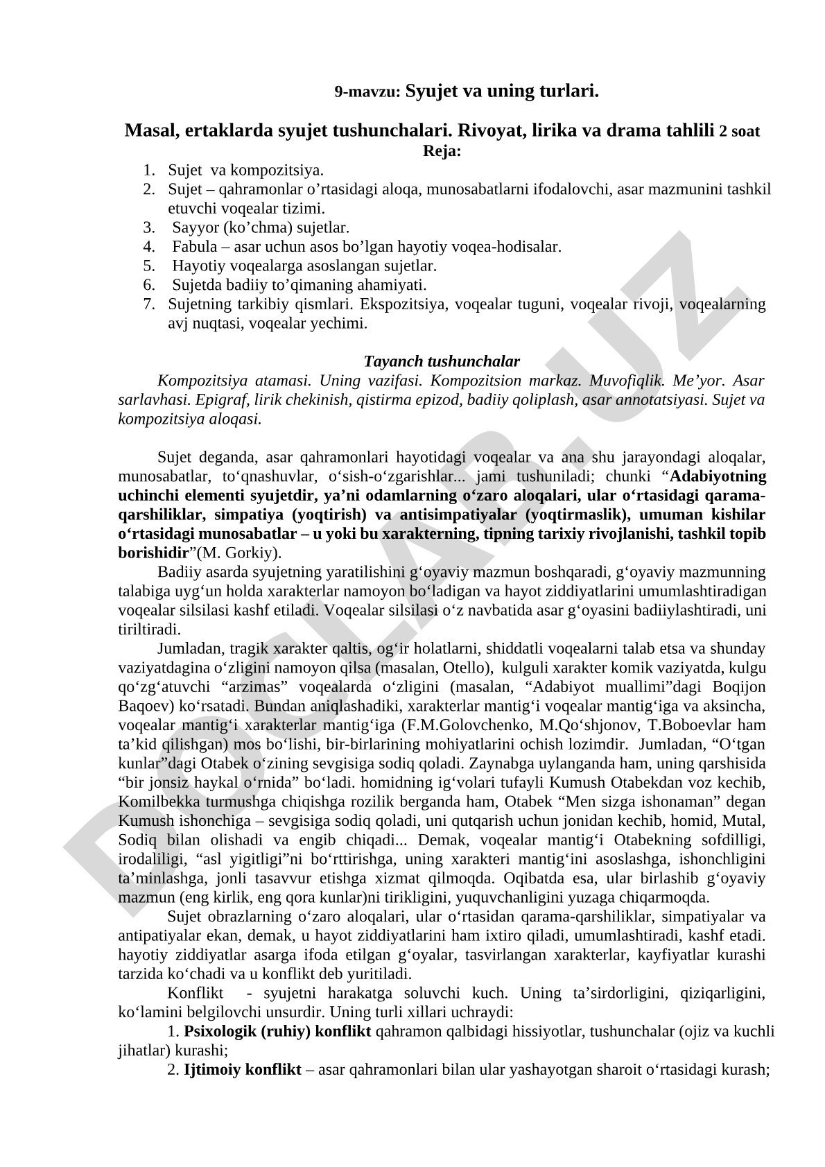 Syujet va uning turlari