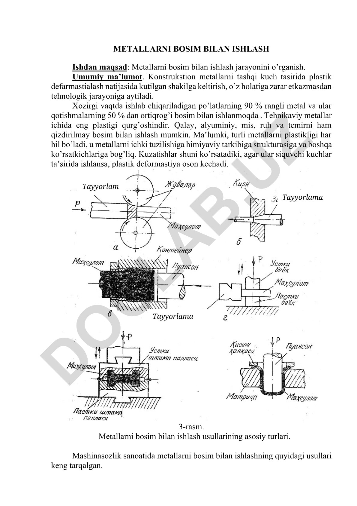Metallarni bosim bilan ishlash jarayonlari va usullari