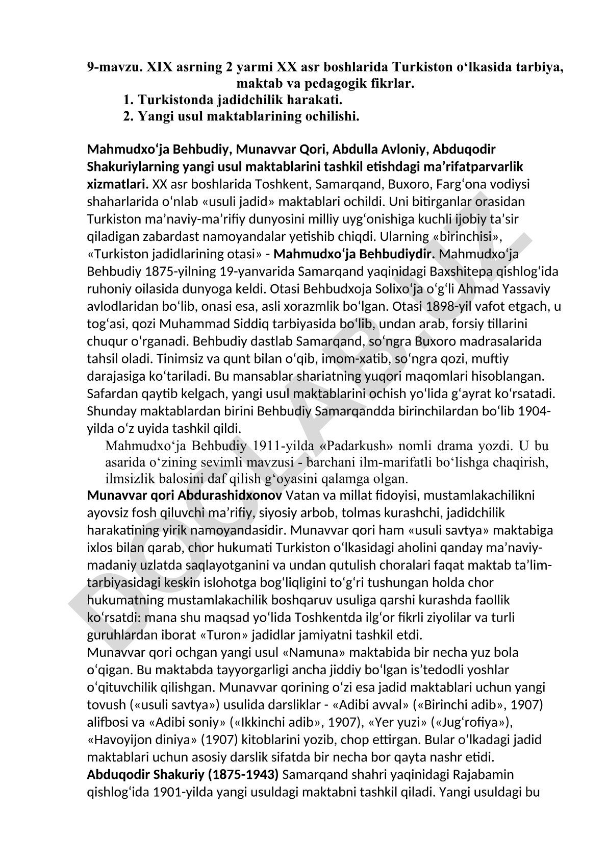 XIX asr 2-yarmi XX asr boshlarida Turkistonda tarbiya, maktab va pedagogik fikrlar