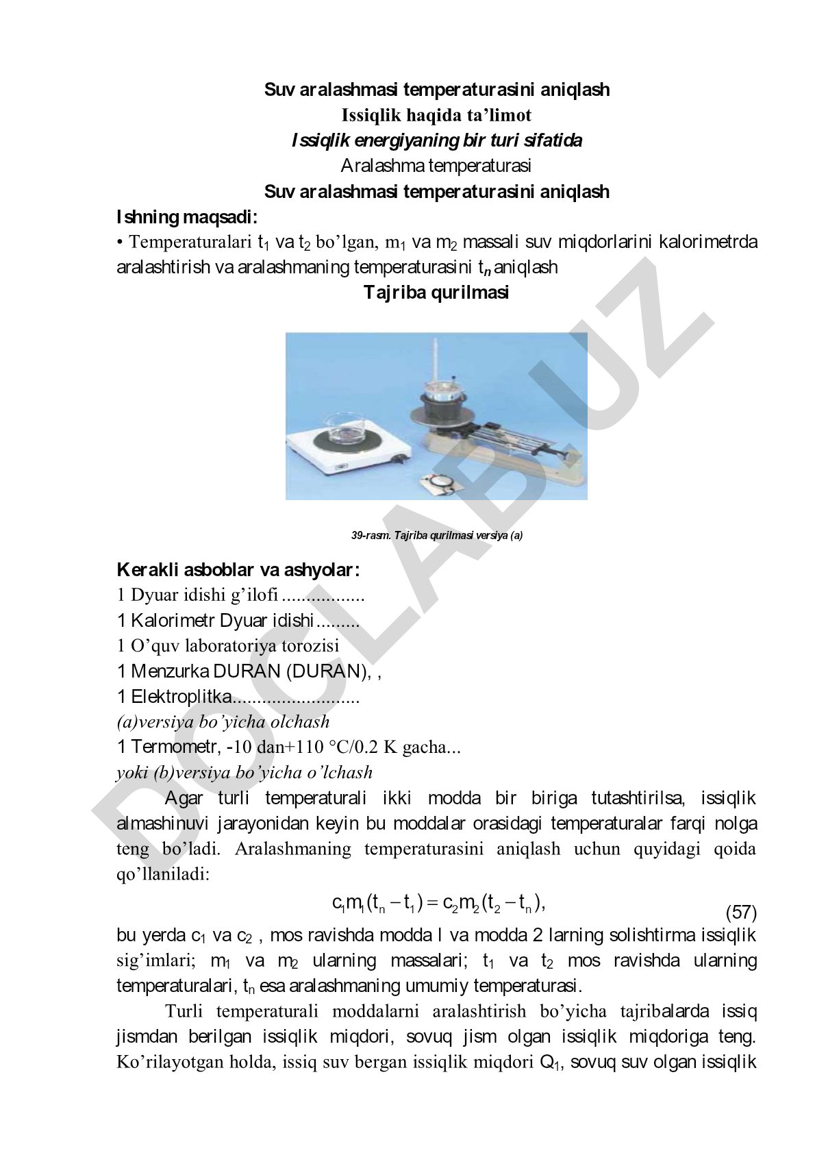 Suv aralashmasi temperaturasini aniqlash
