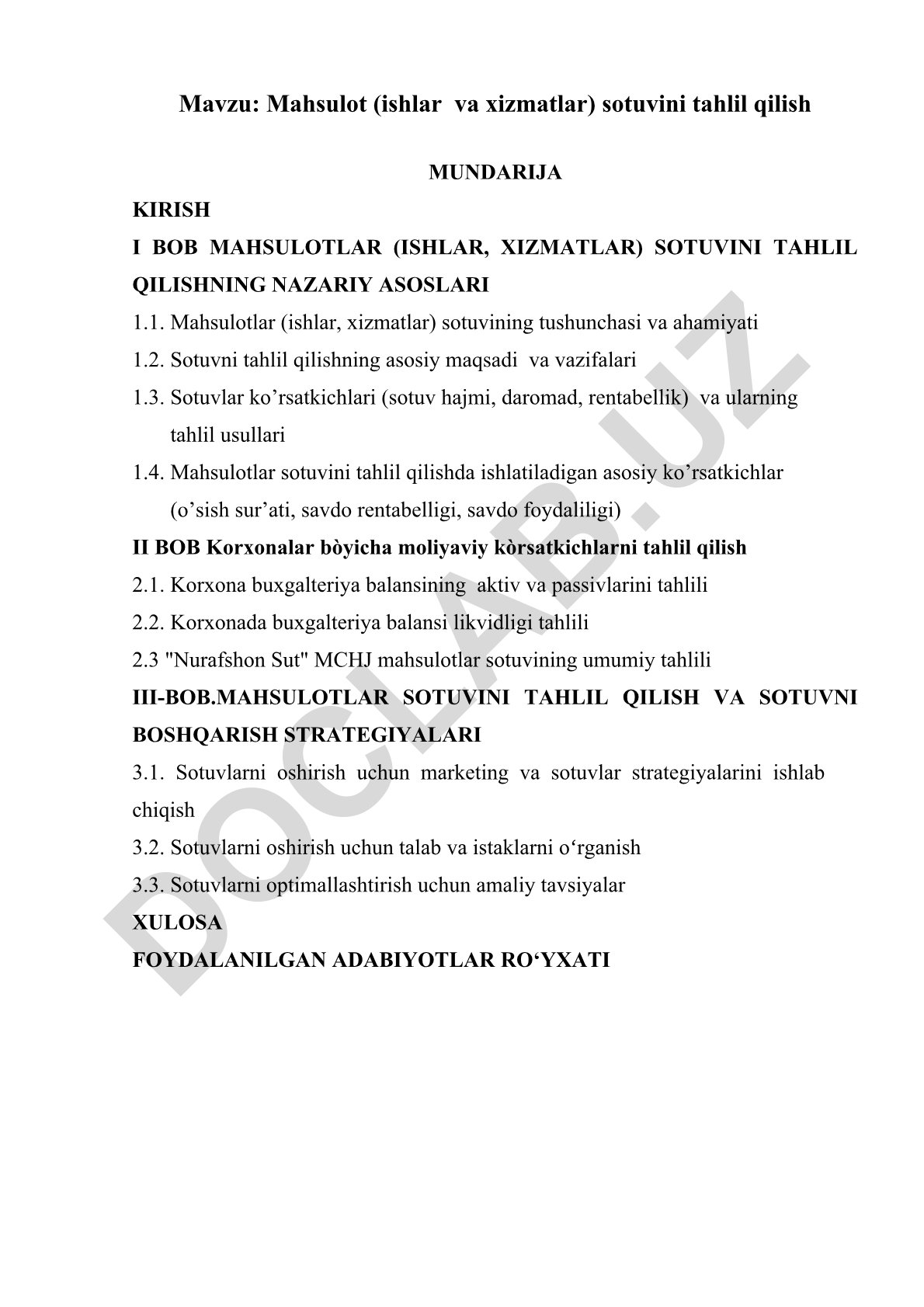 Mahsulot (ishlar va xizmatlar) sotuvini tahlil qilish