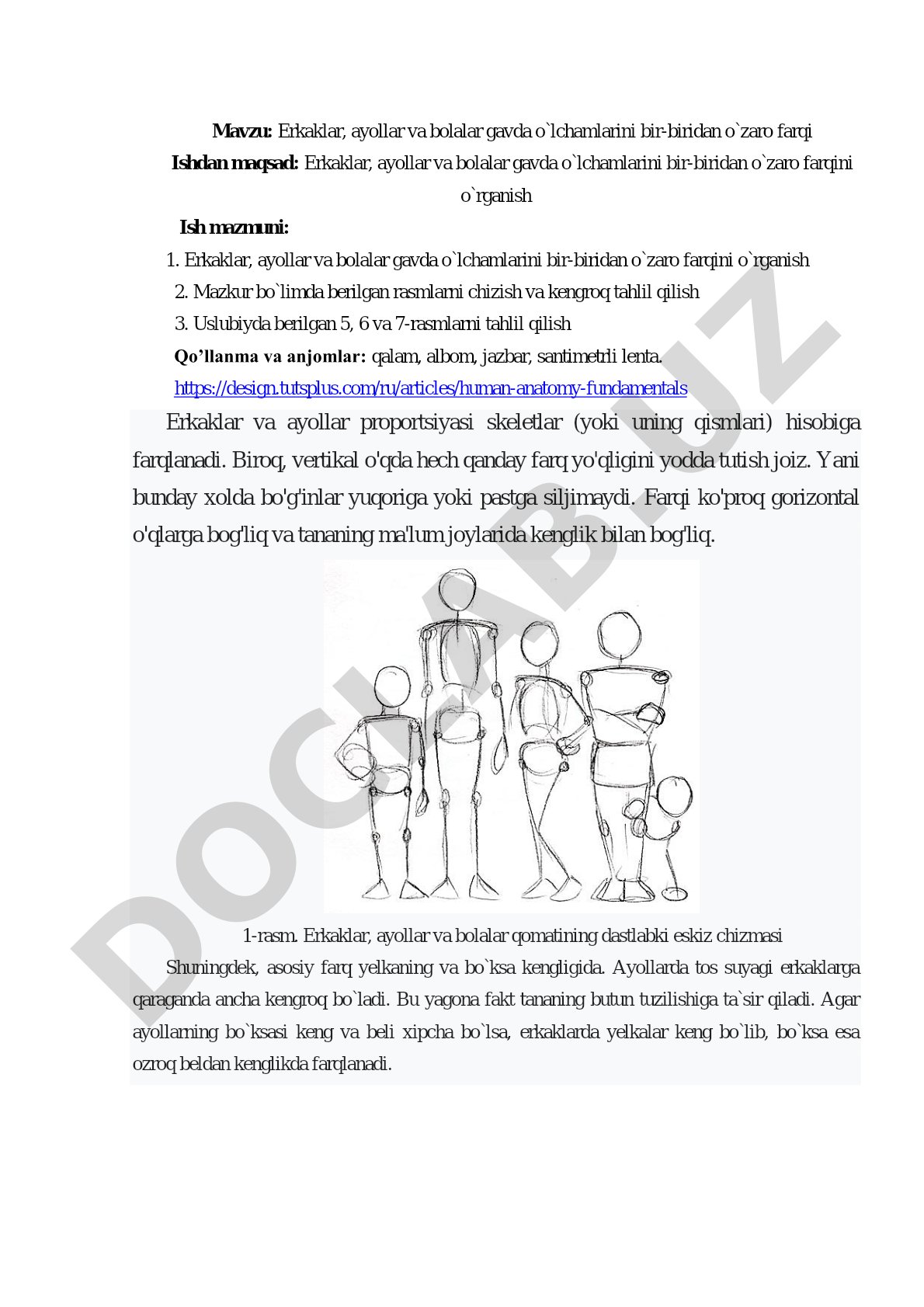 Erkaklar, ayollar va bolalar gavda o'lchamlarini bir-biridan o'zaro farqi