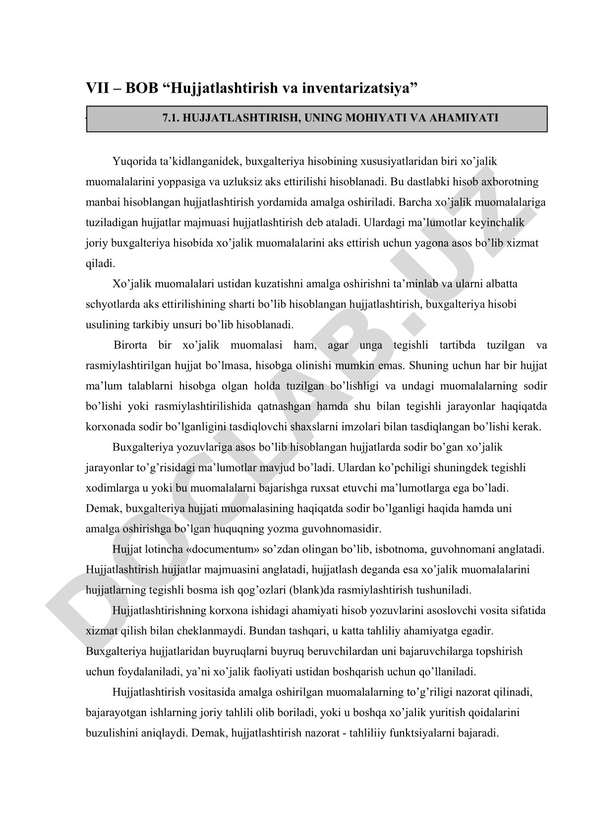 Hujjatlashtirish va inventarizatsiya