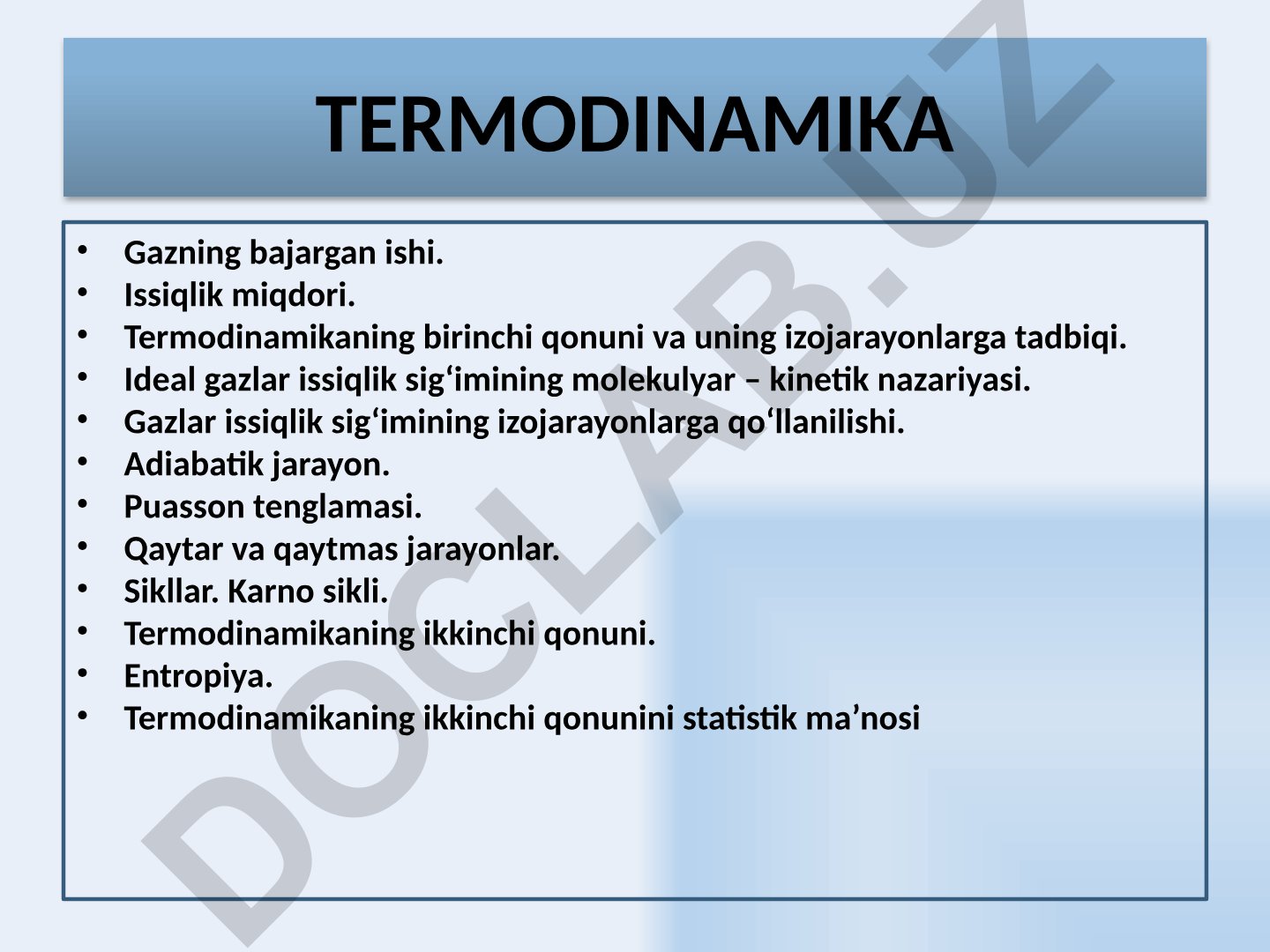 Termodinamika asoslari va qonunlari