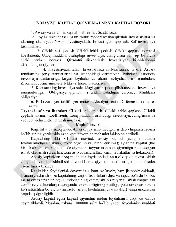 Kapital qo'yilmalar va kapital bozori