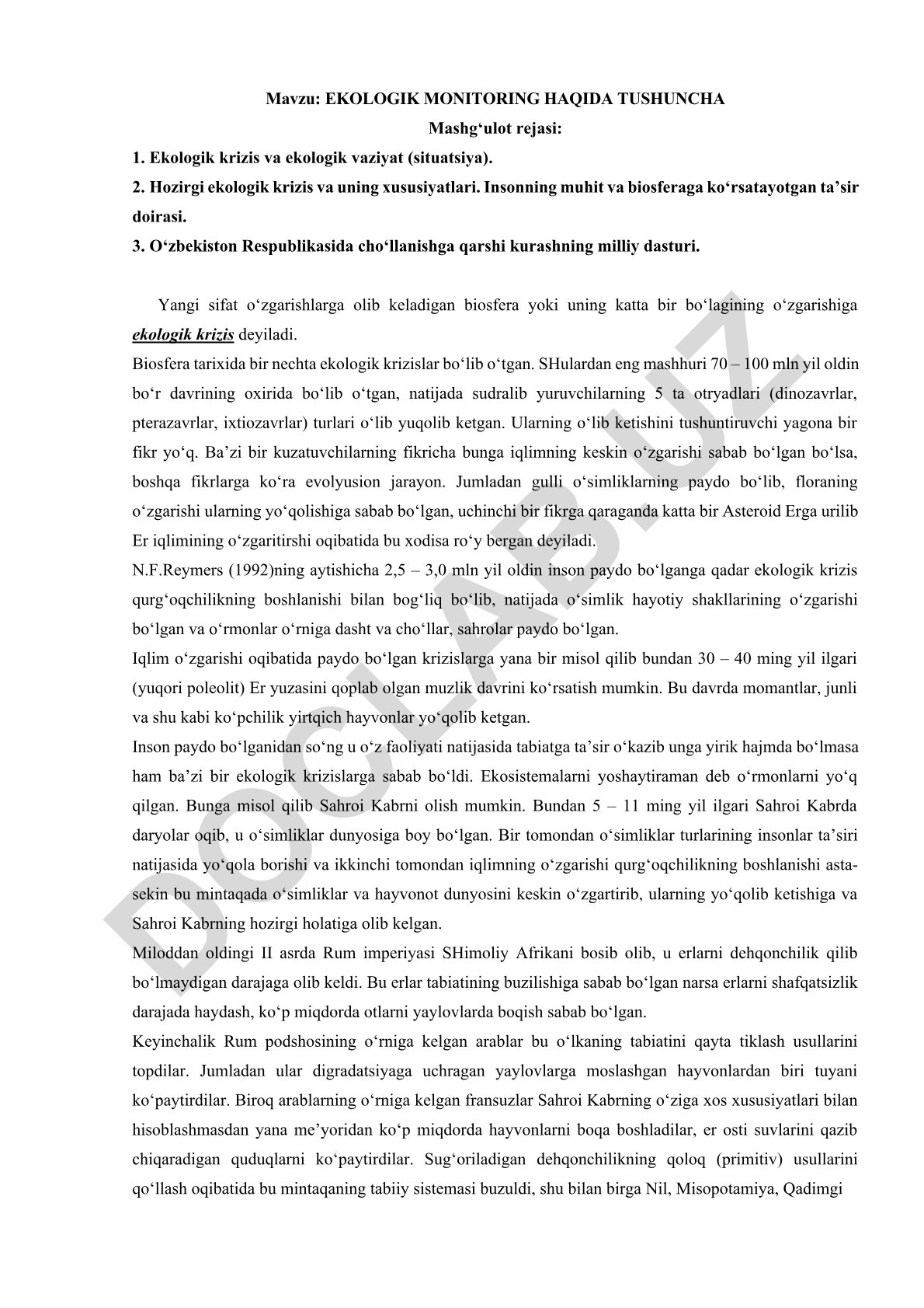 Ekologik monitoring haqida tushuncha