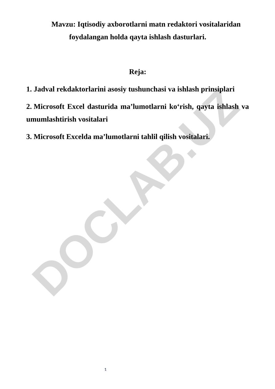 Iqtisodiy axborotlarni matn redaktori vositalaridan foydalangan holda qayta ishlash dasturlari