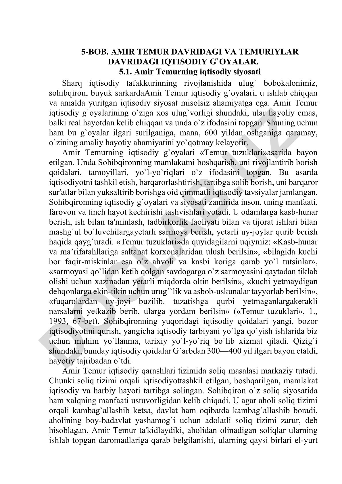 Amir Temurning iqtisodiy siyosati va g'oyalari