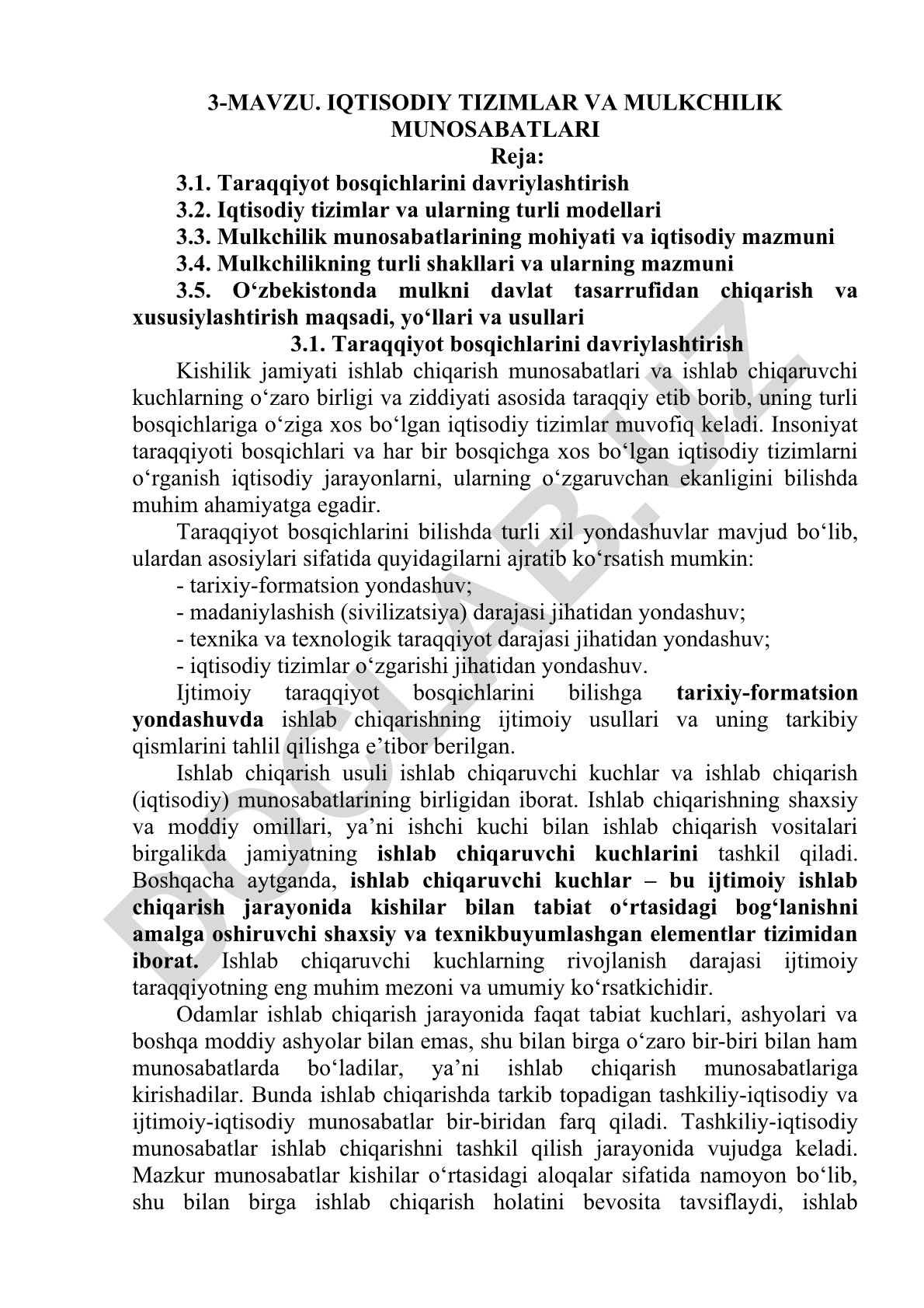 Iqtisodiy tizimlar va mulkchilik munosabatlari