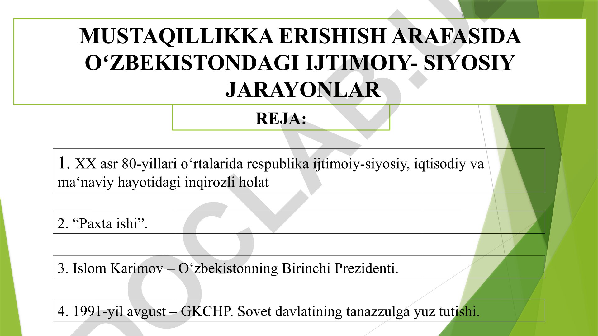 Mustaqillikka erishish arafasida Oʻzbekistondagi ijtimoiy-siyosiy jarayonlar