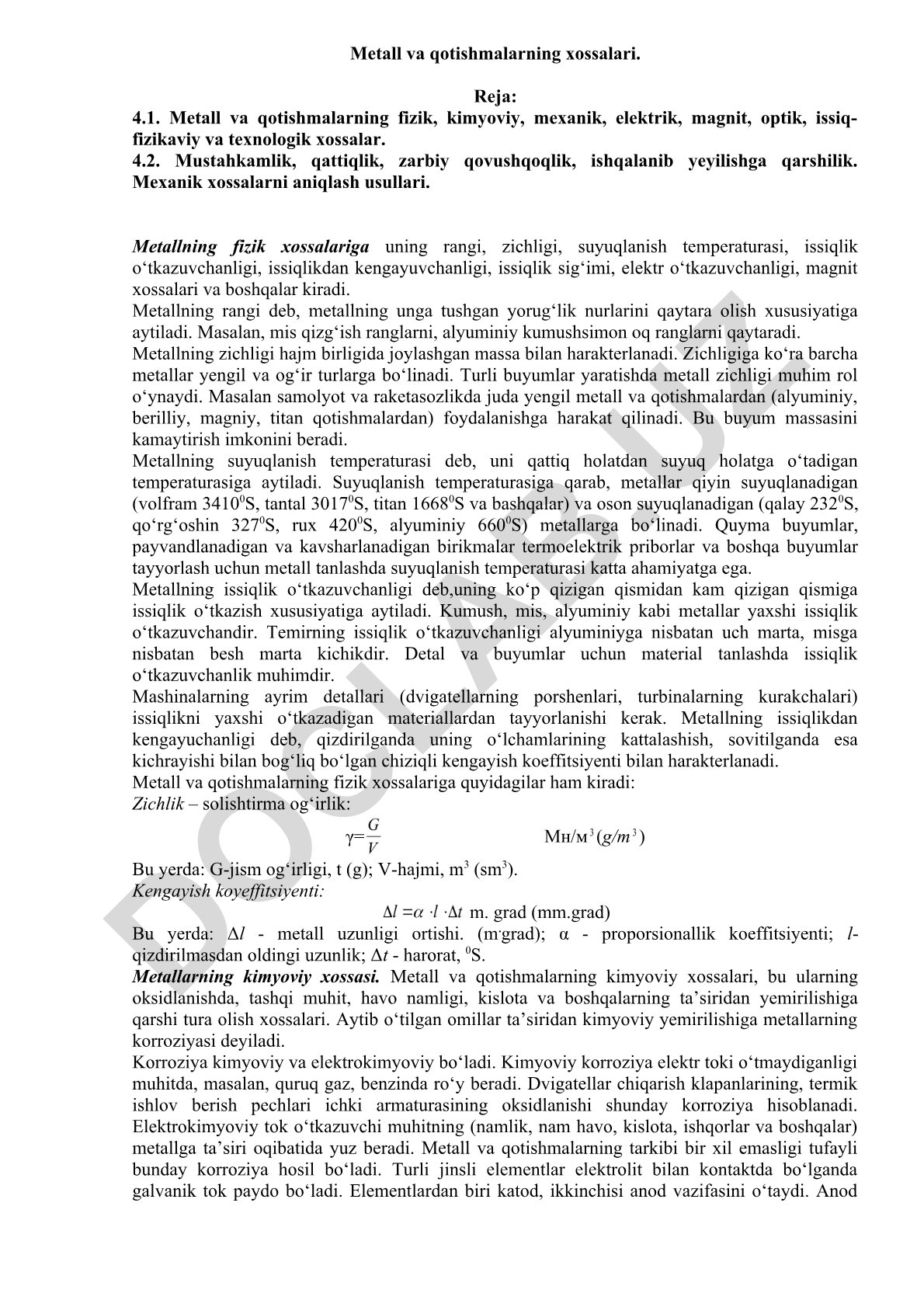 Metall va qotishmalarning xossalari