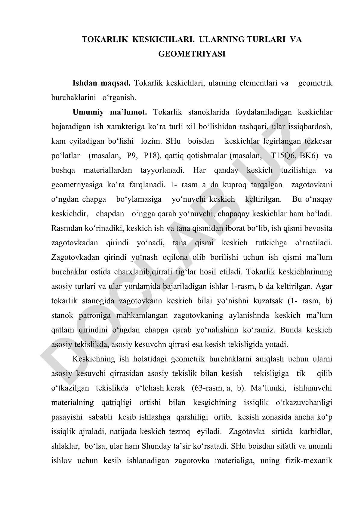 Tokarlik keskichlari, turlari va geometriyasi