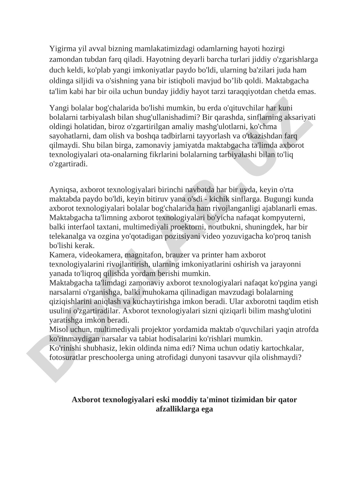 Maktabgacha ta'limda axborot texnologiyalari