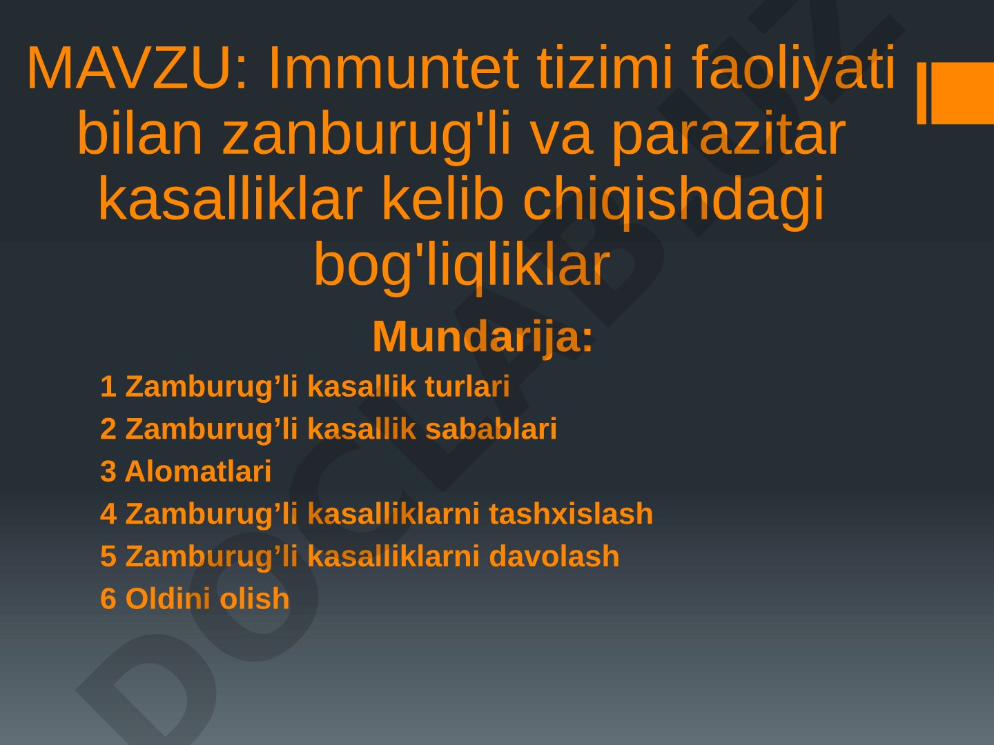 Immunitet tizimi faoliyati bilan zamburug'li va parazitar kasalliklar kelib chiqishdagi bog'liqliklar