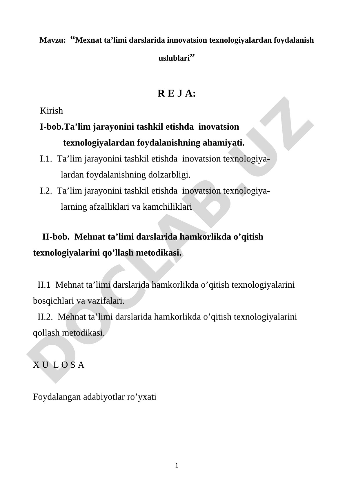 Mehnat ta'limi darslarida innovatsion texnologiyalardan foydalanish uslublari