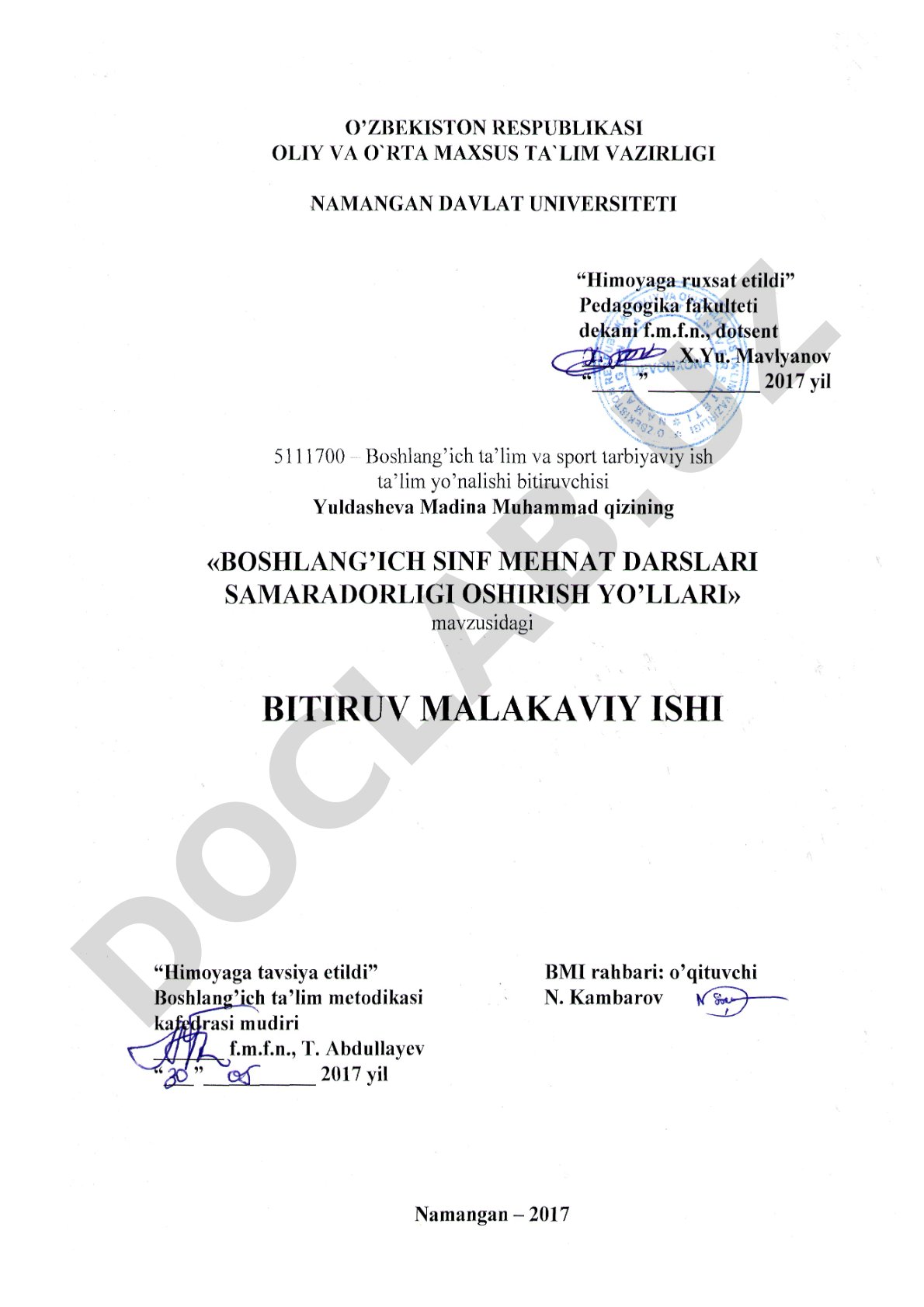 Boshlang'ich sinf mehnat darslari samaradorligini oshirish yo'llari