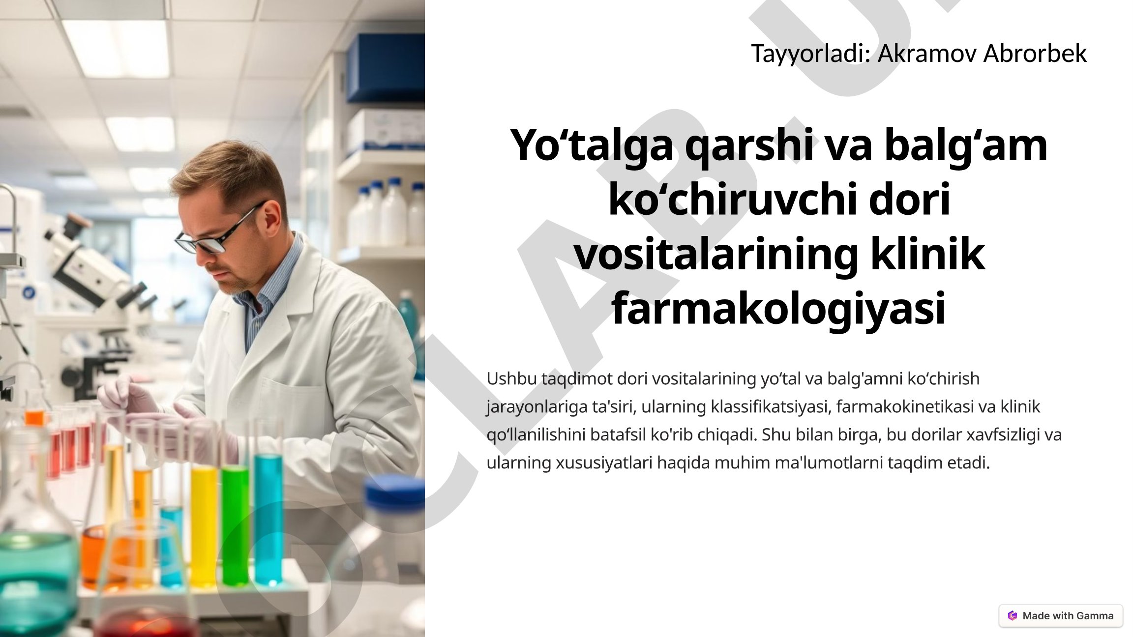 Yoʻtalga qarshi va balgʻam koʻchiruvchi dori vositalarining klinik farmakologiyasi