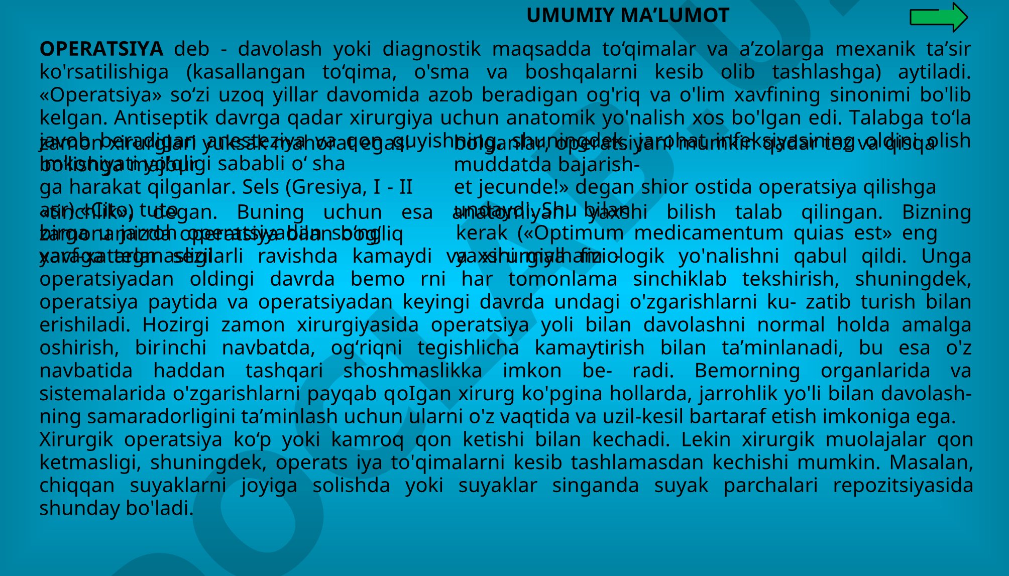 Umumiy ma'lumot operatsiya